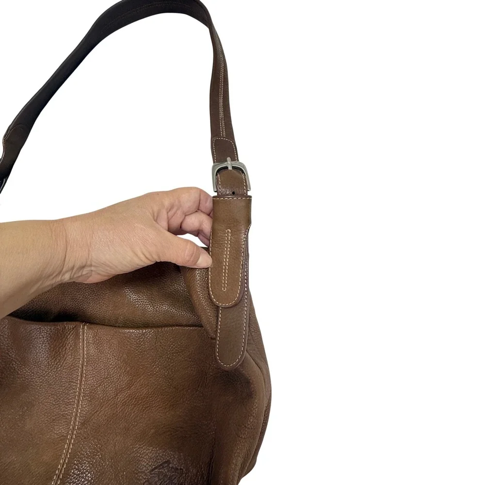 Stone Mountain Leather Shoulder Bag Medium Brown Buckle Strap Boho Classic Hobo